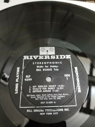Bill Evans Trio - Waltz For Debby LP 1962 Stereo RLP 9399 DG True 1st Press Rare 3