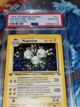 Psa 10 Gem Magneton 11/62 1st Edition Fossil Set Holo Pokemon Card
