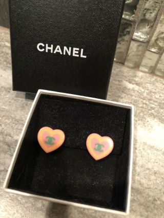 Rare Vtg Chanel Cc Logo Star Lucite Earrings