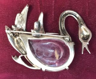 Large Rare TRIFARI Alfred Philippe Sterling Lucite JELLY BELLY Swimming Swan Pin 4