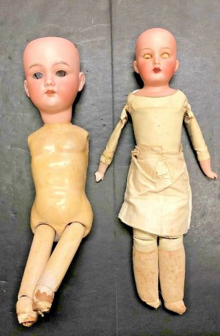 Antique Made In Germany Bisque Doll Parts,  One W/ Leather Body