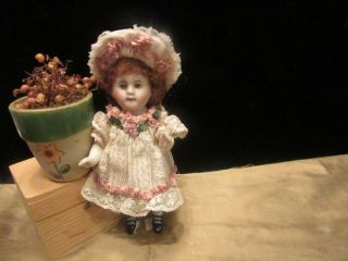 Hand Made Antique Lace Silk Dress,  Lace Hat For 5 - 1/2 Antique Bisque Doll Pm