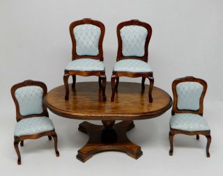Vintage Dining Table With 4 Dining Chairs Dollhouse Miniature 1:12