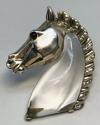Large Rare Trifari Alfred Philippe Sterling Lucite Jelly Belly Horse Head Pin