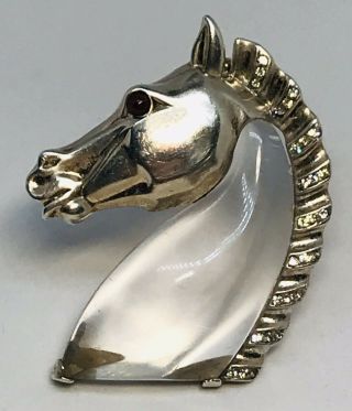 Large Rare TRIFARI Alfred Philippe Sterling Lucite JELLY BELLY Horse Head Pin 2