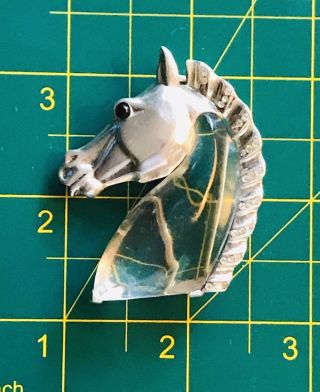 Large Rare TRIFARI Alfred Philippe Sterling Lucite JELLY BELLY Horse Head Pin 5