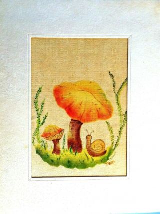 - Matted - Theorem - Oil On Velvet - Large And Small Mushroom - Snail - Signed