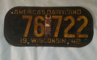 1945 Wisconsin License Plate Tab & 1942 License Plate,  " Rare " Ww2