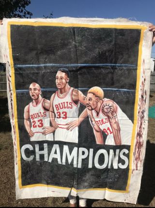 Chicago Bulls Rare Ghana Mobile Cinema Hand Painted Movie Poster Papa Warsti Art
