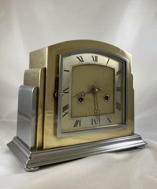 Rare Art Deco Brass And Chrome Mantle Clock