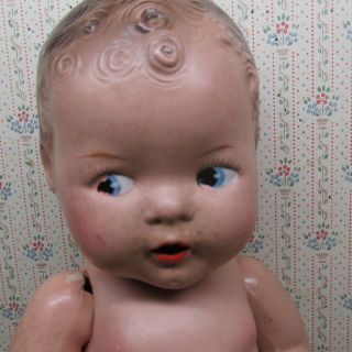 Vintage 11 " Dream Baby Composition Molded Hair Painted Blue Eyes Open Mouth