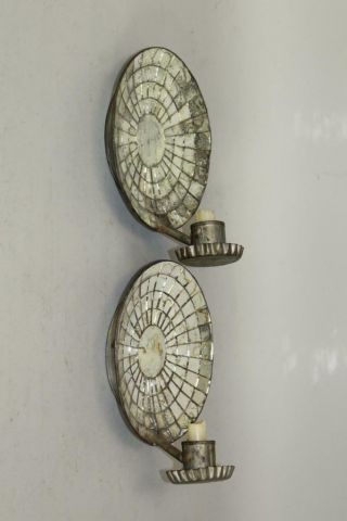 RARE PAIR EARLY 19TH C AMERICAN TIN MIRRORED CANDLE SCONCES GREAT OLD SURFACE 3