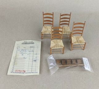 Vintage Shaker Miniature Dollhouse 4 " Ladder Back Rush Seat Chair Set 4,  Bonus