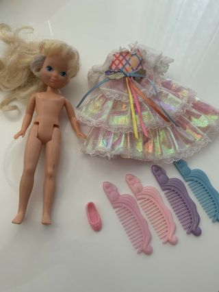 1996 Vintage Mattel Lady Lovely Locks Doll With Dress,  Combs,  1 Shoe