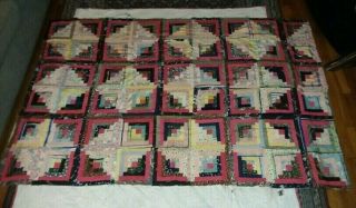 Antique Hand Stitched Rich Multi - Colored Crazy Patchwork Quilt Top - 9 " Squares