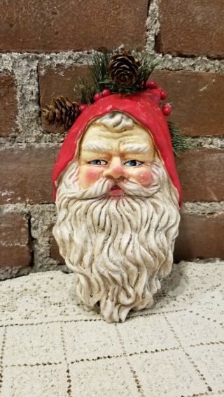 Rare Vintage Christmas Paper Mache Santa Claus Face