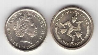 Isle Of Man - Rare 1 Pound Unc Coin 2000 Year Km 1042 Millennium Bells