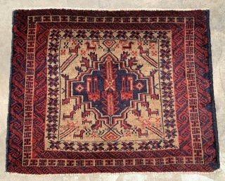 Authentic Hand Knotted Vintage Afghan Balouch Pictorial Wool Area Rug 3 X 2 Ft