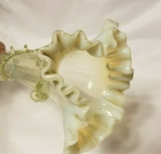Vaseline Glass 14 " Epergne Antique Replacement Ruffled Horn Shade