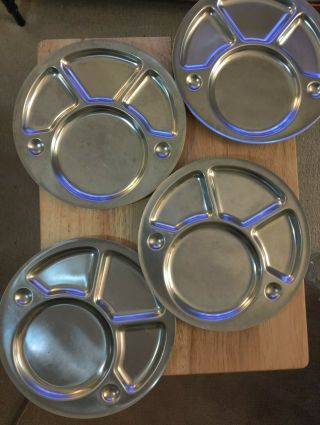 Divided Plate Stainless Steel Round 14” Camping Tray Dish Set Of 4