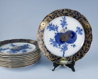 Rare Antique 19c Royal Doulton Persian Spray Set 12 Porcelain Plates 10.  75 "