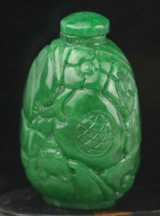 Chinese Old Natural Green Jade Hand - Carved Statue Flower Snuff Bottle 2.  9 Inch
