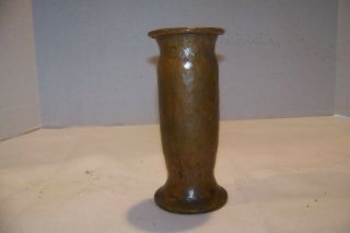 Antique Hammered Copper Brass ? Heavy Old Vase Arts Crafts Design Signed