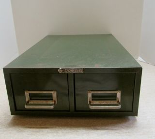 Vintage Steelmaster Two Drawer Index File Box.  Dark Green.  Metal