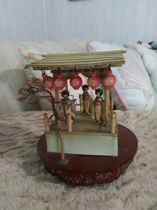 Antique/vintage Very Rare Oriental Music Box Of Geisha Girls On Turning Stage