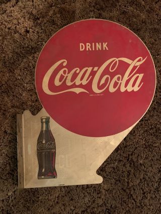 Rare Vintage 1949 Coca Cola Metal 2 Sided Flange Sign