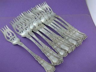 12 Rare Sterling Gorham 6 3/4 " Pierced Fish Forks Baronial Old 1898