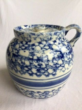 Vintage Ceramic Stoneware Crock With Lid & Handle American Folk Art Japan
