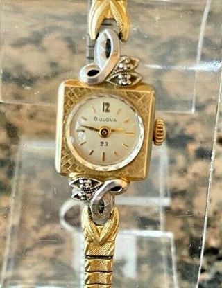 Vintage 10k Rgp And Diamond Bulova Ladies Wrist Watch W/ Diamonds 5at 23j