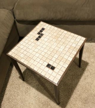 Vintage Mid - Century Modern Mosaic Tile Top Walnut Square End Table Side Table