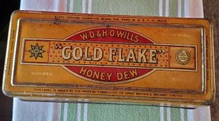 Antique Gold Flake Tobacco Tin Litho Box,  Vintage Advertising W.  D.  &h.  O.  Willis 