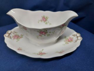 Antique Charles Ahrenfeldt Limoges France Depose Gravy Boat With Attached Tray