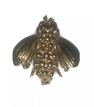 Authentic Tiffany & Co Womens 18 Kt Yellow Gold Ruby Bee Brooch Pin Very Rare