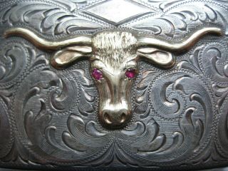 CHARLIE SAMPLE Sterling 10K LONGHORN with RUBY EYES Buckle - RARE & HARD TO FIND 4