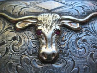 CHARLIE SAMPLE Sterling 10K LONGHORN with RUBY EYES Buckle - RARE & HARD TO FIND 6