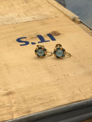 Vintage Unique 10k Yellow Gold Sapphire Screw - Back Earrings 1.  46 Grams