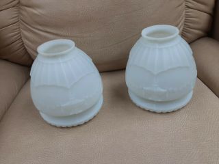 Set of 2 Lamp Shade White Milk Glass Antique Art Deco 2