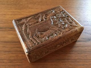 Vintage Hand Carved Wooden Box Trinket Jewelry Deer Fawn 7 " X 5 "
