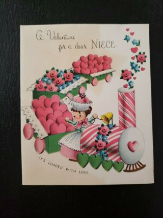 Vtg Norcross Valentine Greeting Card Candy Girl W/train Cupcake Wink Rare 50s