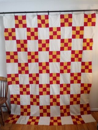 Antique Red & Cheddar 9 - Patch Quilt Top