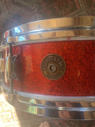 Rare Early 60 ' s Gretsch 4x14 Round Badge Red Sparkle Progressive Snare Drum 2