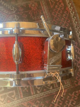 Rare Early 60 ' s Gretsch 4x14 Round Badge Red Sparkle Progressive Snare Drum 3