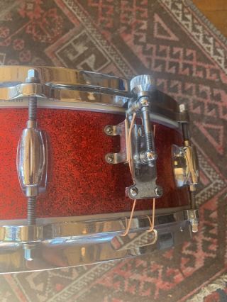 Rare Early 60 ' s Gretsch 4x14 Round Badge Red Sparkle Progressive Snare Drum 4