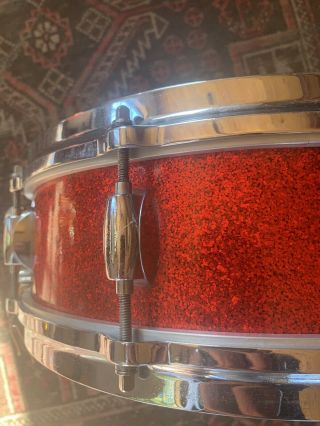 Rare Early 60 ' s Gretsch 4x14 Round Badge Red Sparkle Progressive Snare Drum 5