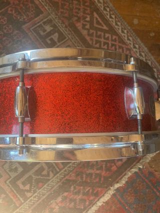 Rare Early 60 ' s Gretsch 4x14 Round Badge Red Sparkle Progressive Snare Drum 6
