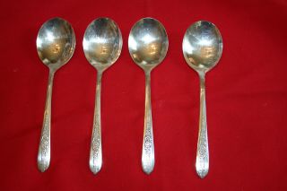 Oneida Nobility Royal Rose Silver Plate Flatware 2 Round Bowl Soup Spoons 6 1/4 "